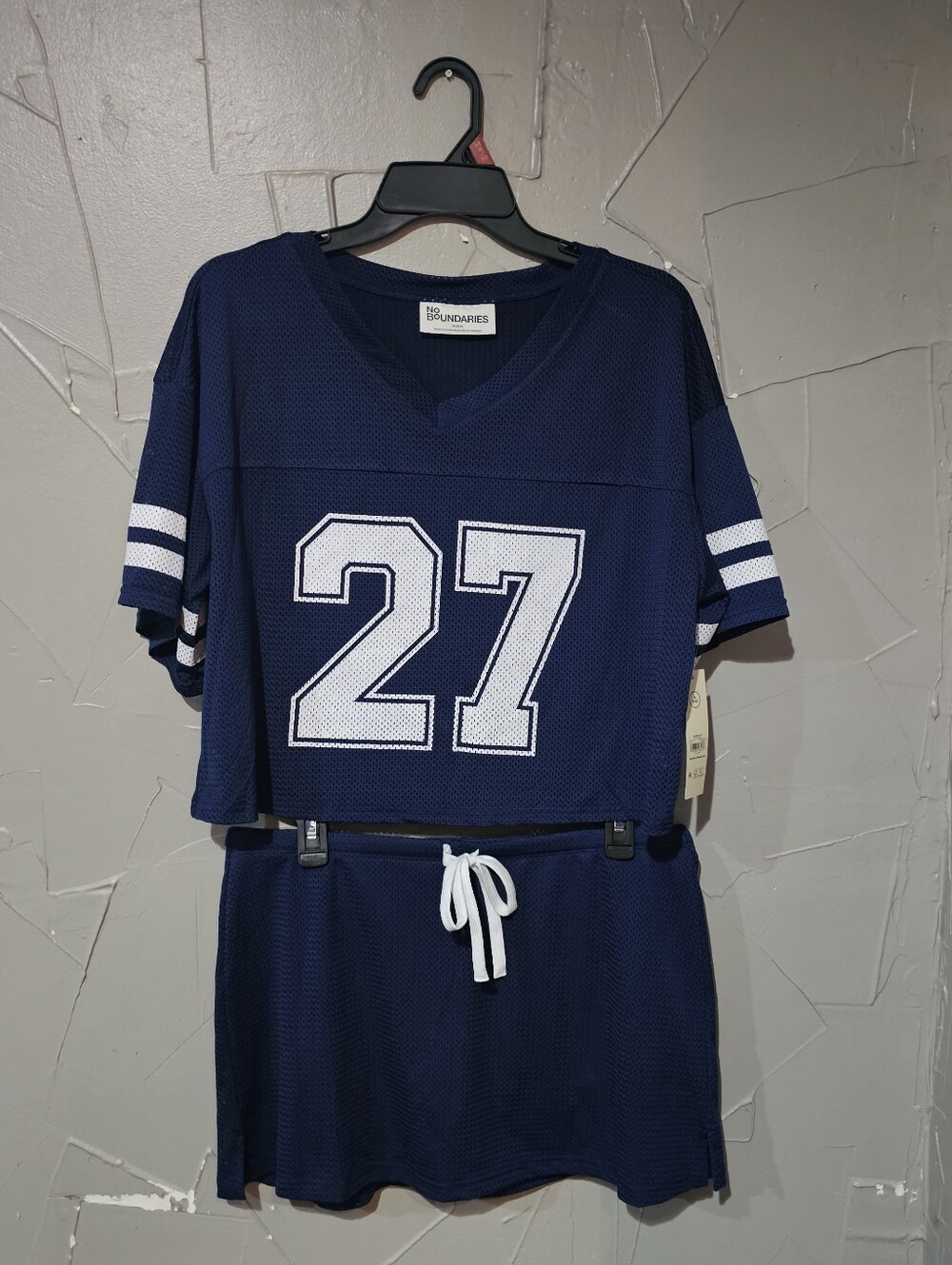 No Boundaries Women's Navy Blue Athletic Jersey Dress with Number 27 - Size xs